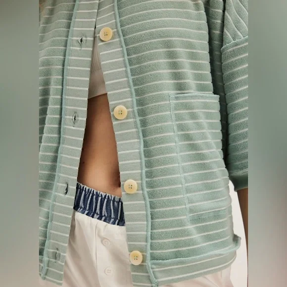 NWT! FP Free People Matilda Striped Terry Cardigan Sz Large - Picture 2 of 4